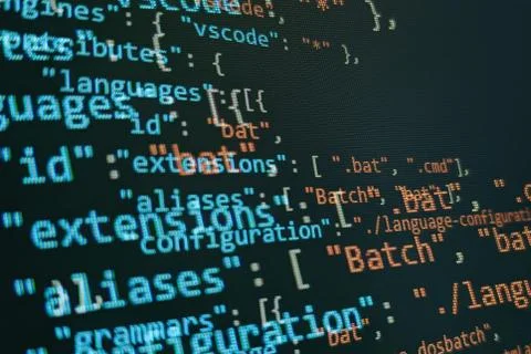 Monitor closeup of function source code. Abstract IT technology background. S Stock Photos