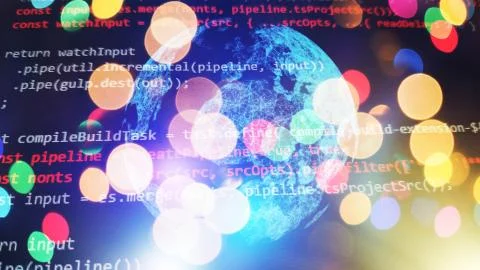 Monitor closeup of function source code. Abstract IT technology background. S Stock Photos