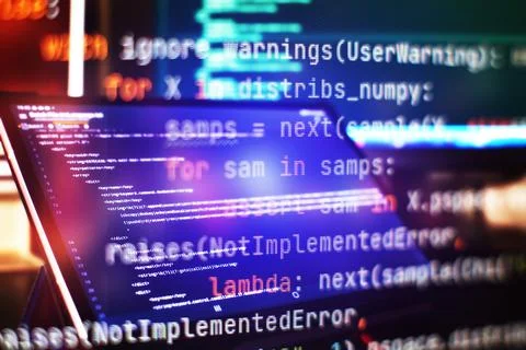 Monitor closeup of function source code. Abstract IT technology background. S Foto stock