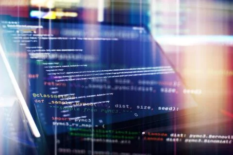 Monitor closeup of function source code. Abstract IT technology background. S Foto stock