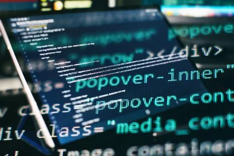 Monitor closeup of function source code. Abstract IT technology background. S Foto stock