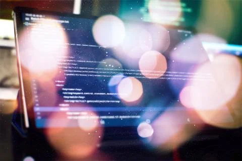 Monitor closeup of function source code. Abstract IT technology background. S Stock Photos