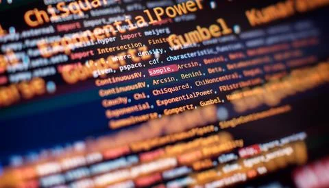 Monitor closeup of function source code. Abstract IT technology background... Foto stock