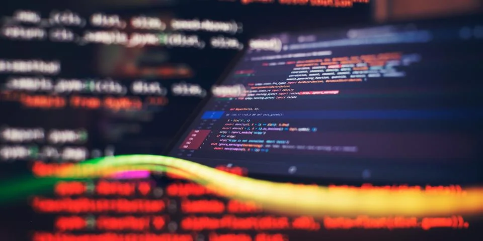 Monitor closeup of function source code. Abstract IT technology background... Stock Photos