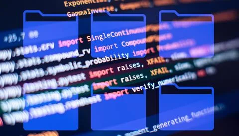 Monitor closeup of function source code. Abstract IT technology background... Stock Photos