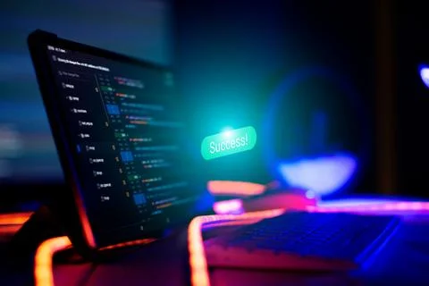 Monitor closeup of function source code. Abstract IT technology background... Foto stock