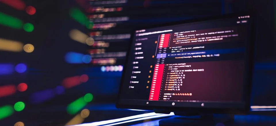 Monitor closeup of function source code. Abstract IT technology background... Stock Photos