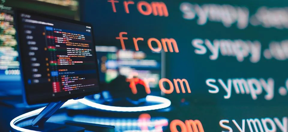 Monitor closeup of function source code. Abstract IT technology background... Stock Photos