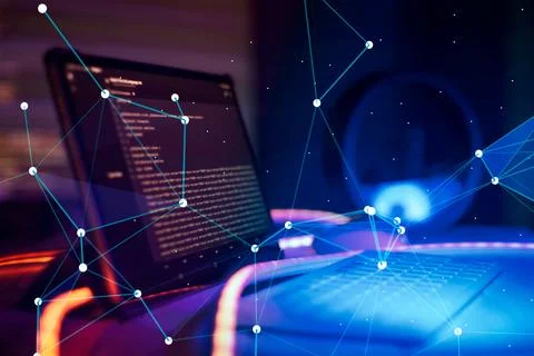 Monitor closeup of function source code. Abstract IT technology background... Foto stock