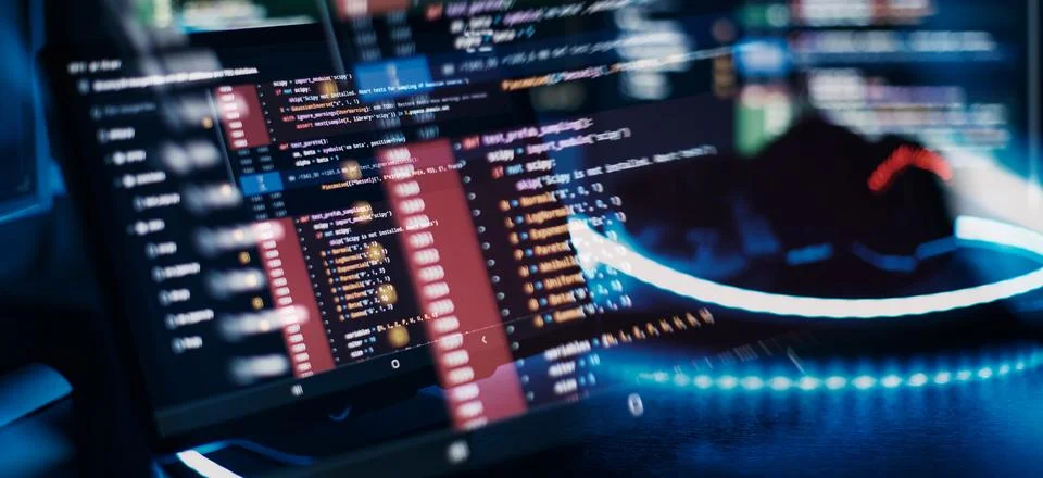 Monitor closeup of function source code. Abstract IT technology background... Stock Photos