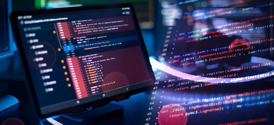 Monitor closeup of function source code. Abstract IT technology background... Stock Photos