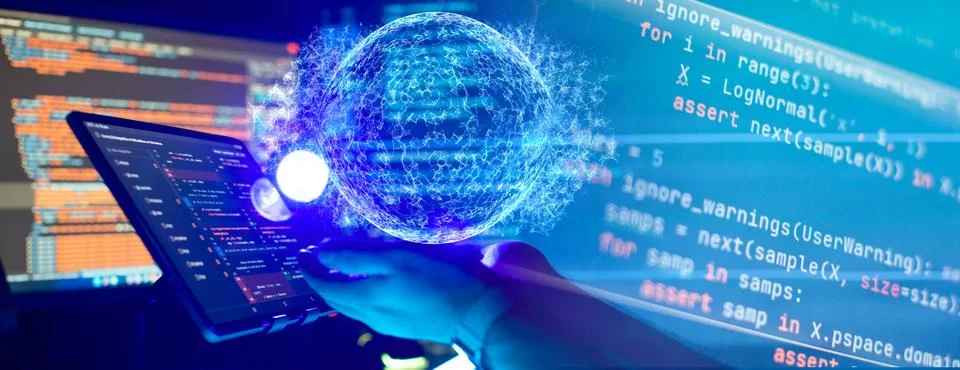 Monitor closeup of function source code. Abstract IT technology background. Foto stock