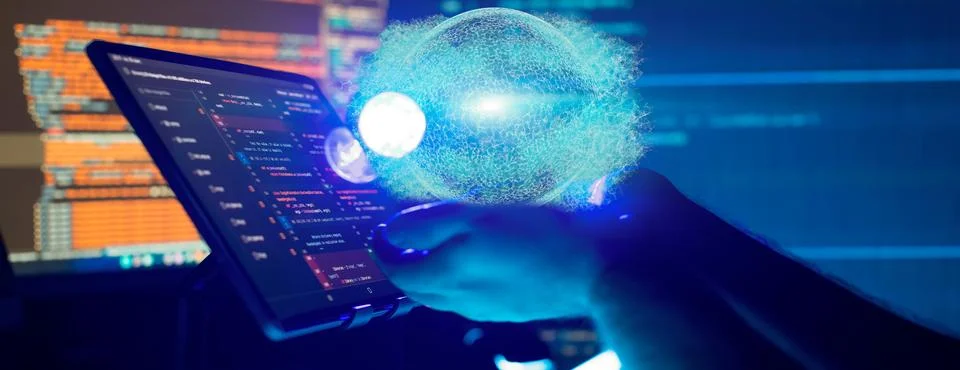 Monitor closeup of function source code. Abstract IT technology background. 스톡 사진