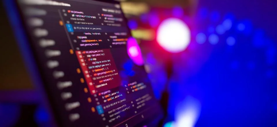 Monitor closeup of function source code. Abstract IT technology background... Stock Photos