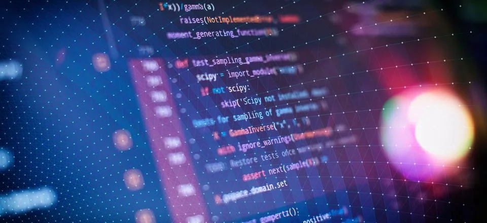 Monitor closeup of function source code. Abstract IT technology background... Foto stock