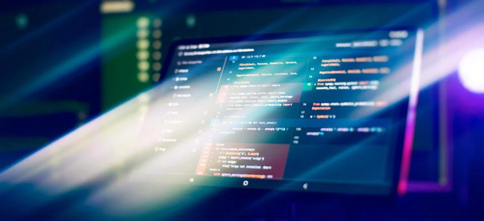 Monitor closeup of function source code. Abstract IT technology background... Stock Photos