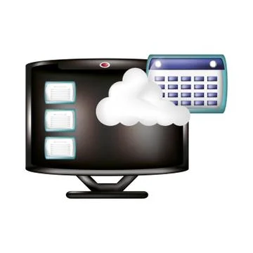 Monitor with cloud computing and calendar Stock Illustration