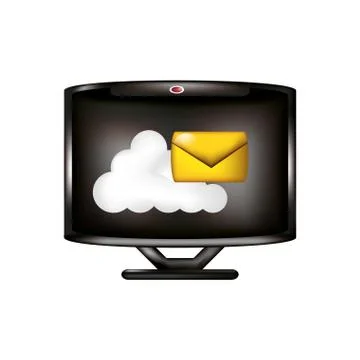 Monitor with cloud computing and envelope Stock Illustration