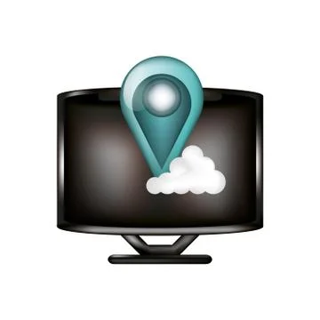 Monitor with cloud computing and pin location Stock Illustration