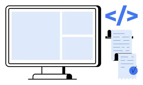 Monitor with Code and Checklist for Software and Web Development Stock Illustration