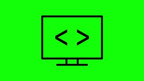 Monitor with coding brackets icon animation on green screen for software develop Stock Footage 330397557