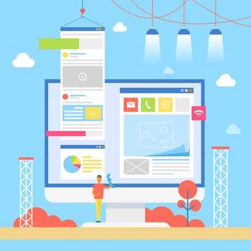 Monitor of Computer and Man Vector Illustration Stock Illustration