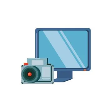 Monitor computer with camera photographic Illustrazione stock