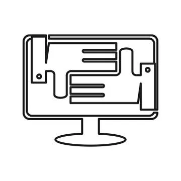 Monitor Computer Commitment Teamwork Together Outline Logo 스톡 일러스트