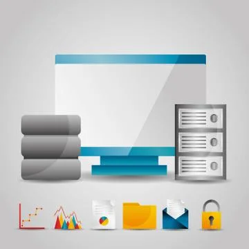 Monitor computer data base server technology information Stock Illustration