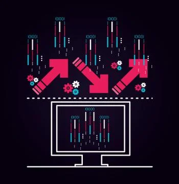 Monitor computer with data center icons Stock Illustration
