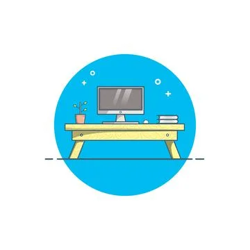 Monitor Computer on Desk with Vase and Books Home Workspace Vector Illustra.. Stock-Illustration