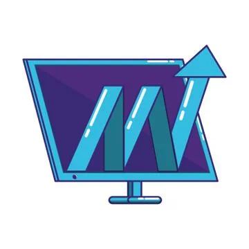 Monitor computer desktop with arrow statistics Illustrazione stock