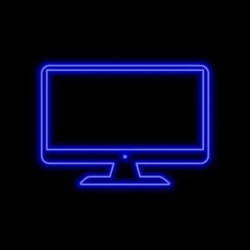 Monitor, computer display neon sign. Bright glowing symbol on a black backgro Stock Illustration