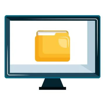 Monitor computer with folder Stock Illustration