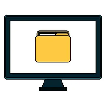 Monitor computer with folder Stock Illustration