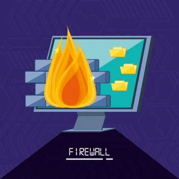 Monitor computer with icons cyber security Stock Illustration