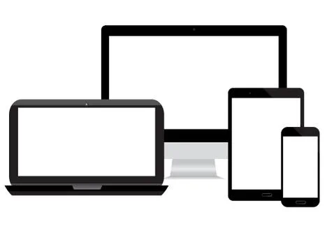 Monitor, computer, laptop, phone on a white background Stock Illustration