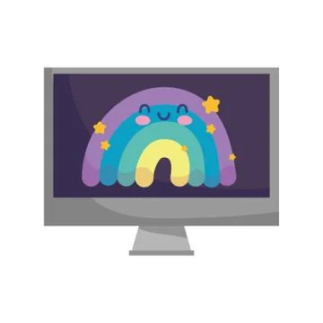 Monitor computer with rainbow in screen isolated design white background Stock Illustration