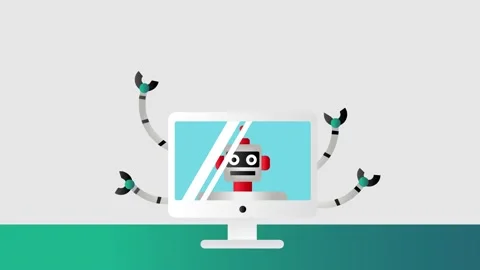 Monitor computer with robot doing multitask Stock-Footage 133097356