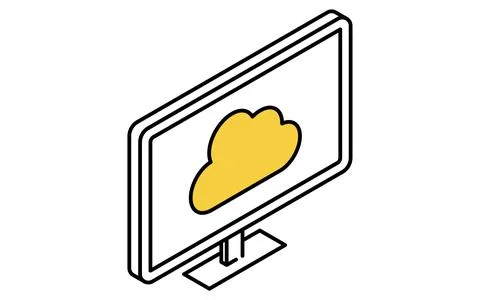 Monitor connected to cloud isometric line icon with cloud network symbol Stock Illustration