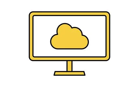 Monitor connected to cloud line icon with cloud network symbol 스톡 일러스트
