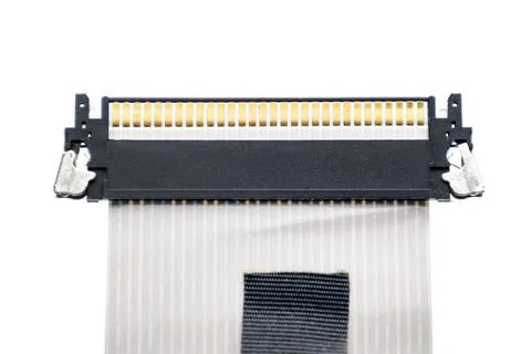 Monitor connector on white isolated background. Display connector, flex cable Stock Photos