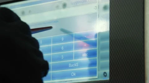 Monitor. control panel for machine. close-up. Worker entering data into a cnc Video stock 204928644
