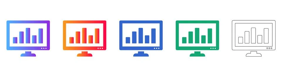 Monitor Data Analytics Icon Set 스톡 일러스트