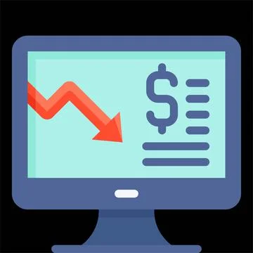 Monitor with decrease arrow icon, Bankruptcy related vector 库存插图