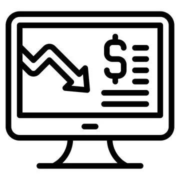 Monitor with decrease arrow icon, Bankruptcy related vector Illustrazione stock