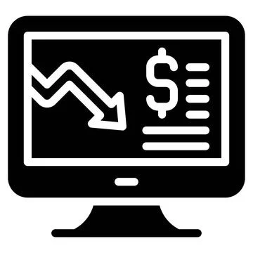 Monitor with decrease arrow icon, Bankruptcy related vector Illustrazione stock
