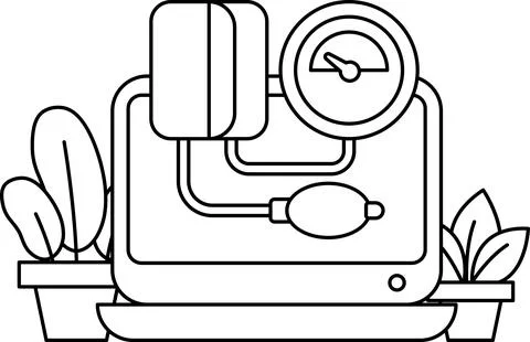 The monitor is on a desk with a potted plant in the background イラスト素材