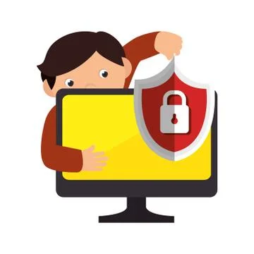 Monitor desktop computer with security system イラスト素材