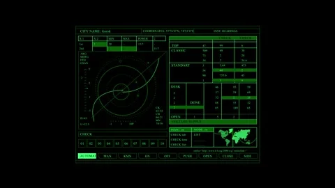 Monitor display with world map and  green data with infographic elements Stock Footage 276742711